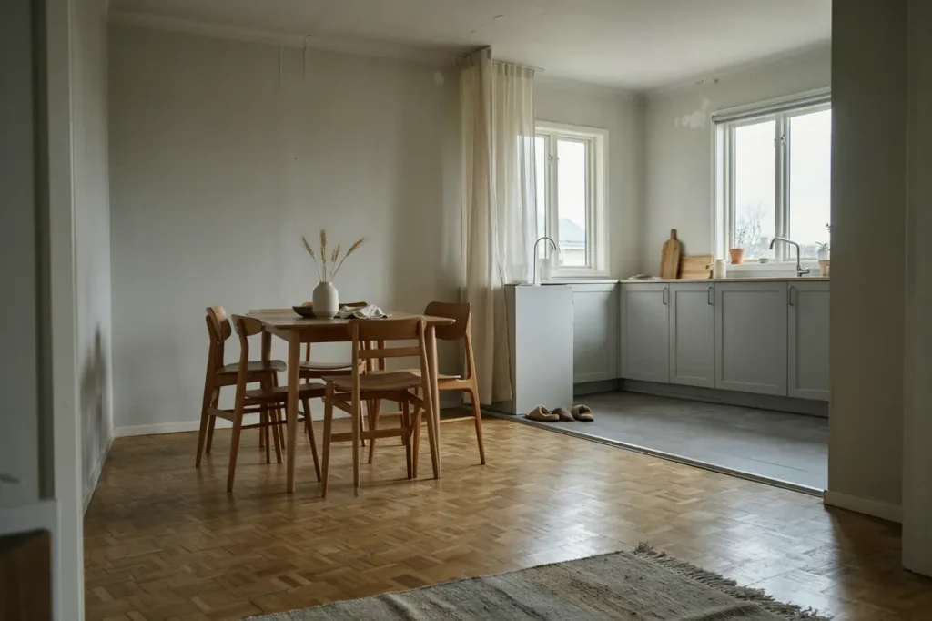 ny oljad ekparkett i k k och matplats att t nka p