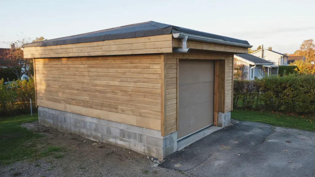 renovering av garage med ny panel och papptak